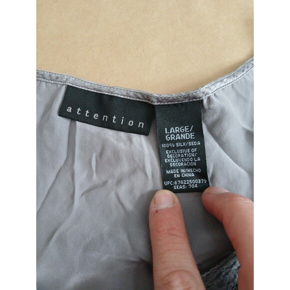 Attention Silk Tank Top Womens L Gray Lace Trim Classic Luxe - Picture 4 of 8